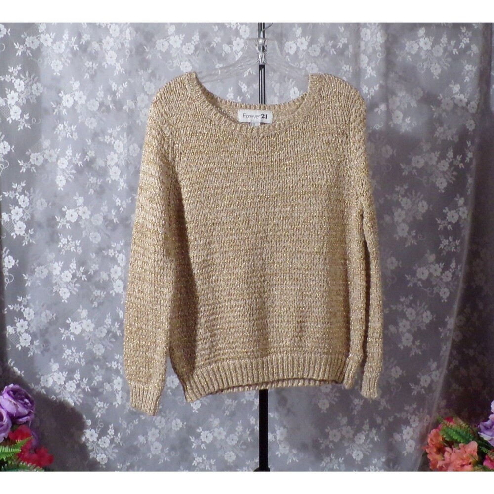 Vintage 2000s Gold Chunky Knit Sweater Size Large M/L Y2K Retro Forever 21 Cute